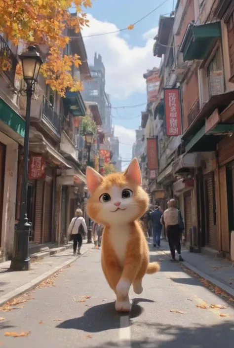 a cat walk on street 3d pixar