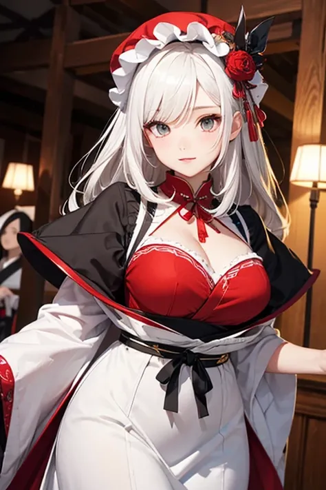 masterpiece, best quality, high resolution, dynamic angles, various angles, Japanese manga style, Japanese anime style, Western medieval fantasy style, Pretty mature girl with pure white skin 、Long, bright white hair that shines brightly 。rotten々 and brigh...