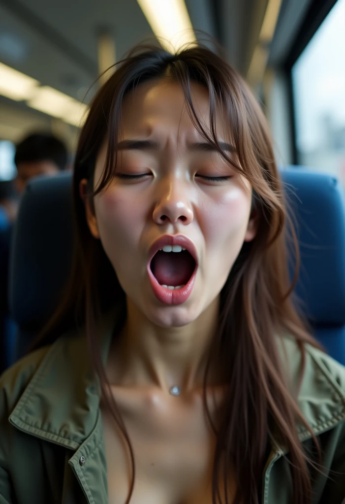    beautiful brown-haired young girl  , Commuter trains in Japan,Crowded car interior,    Emmanuel wearing a jacket  , ((    Screaming Orgasm  )) ,      sharp focus with eyes closed     , (    8k Ultra HD  :0.8),    super detailed   ,    RAW amateur photo ...