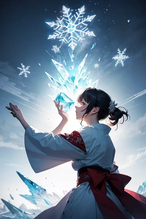 masterpiece, best quality, high resolution, dynamic angles, various angles, Japanese manga style, Japanese anime style, Western medieval fantasy style, cryokinesis, ice shard, snowflakes, The older twin brother was gathering ice magic in his hands, and a h...