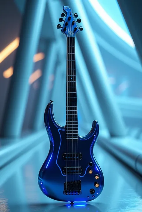 Futuristic six string bass on blue color