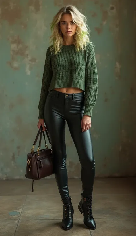 An absolutely dominant and extremely amorous girlfriend, Which is obsessed with and will do anything, So that you don't leave them. She is wearing a cropped sweater, leather leggings and flat leather ankle boots. She has shoulder-length blond curly hair wi...