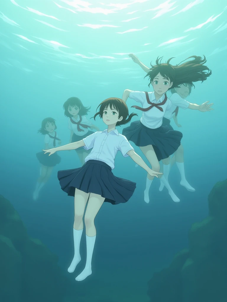  adult girls、white high socks
uniformed、skirts
underwater
swim