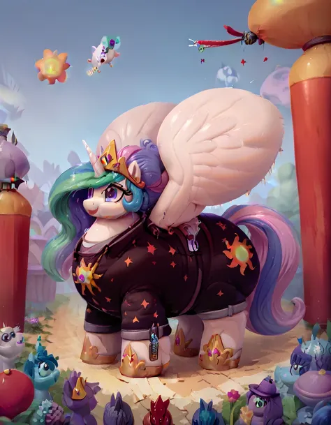   pony princess Celestia woman  , gigantic big wings  , (  extrim gigantic pony body the biggest pony in the world) (gigantic muscles mass watchtower pumps on pony bodies) 