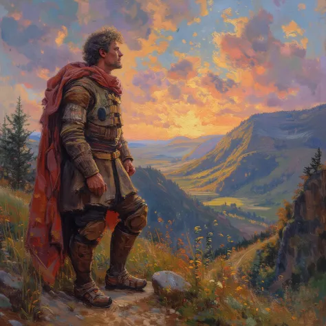 19th century oil painting, impressionist: He lived a hero and hie died a hero.
Impressionist, epic, dramatic, larger than life, monumental scenery, nature reflects the heroism