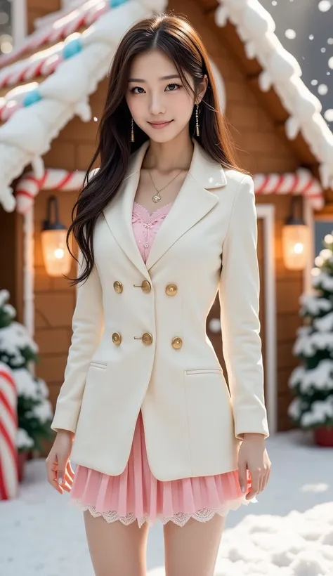 8k, RAW photo, best quality, masterpiece:1.2), (realistic, photo-realistic:1.4), (extremely detailed 8k wallpaper). 
A 20-year-old Japanese idol with an elegant and soothing presence, exuding a mature yet gentle charm in a magical winter setting. She has l...