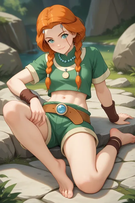 For an Earth Tribe-inspired outfit from Avatar: The Last Airbender for Orihime, keeping her navel and bare feet exposed, here’s a grounded, rugged, and earthy design that embodies the Earth Tribe's strength, resilience, and connection to the earth:

Top:

...