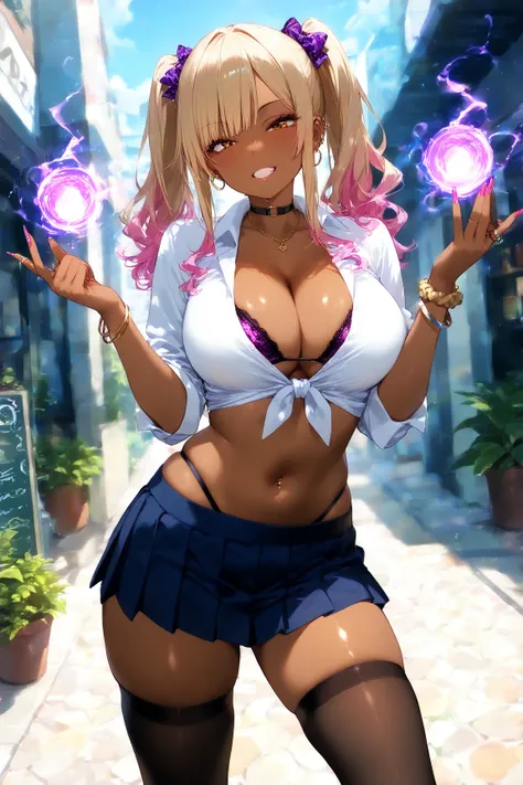 4K, ultra detailed, magic user, gyaru, tanned skin