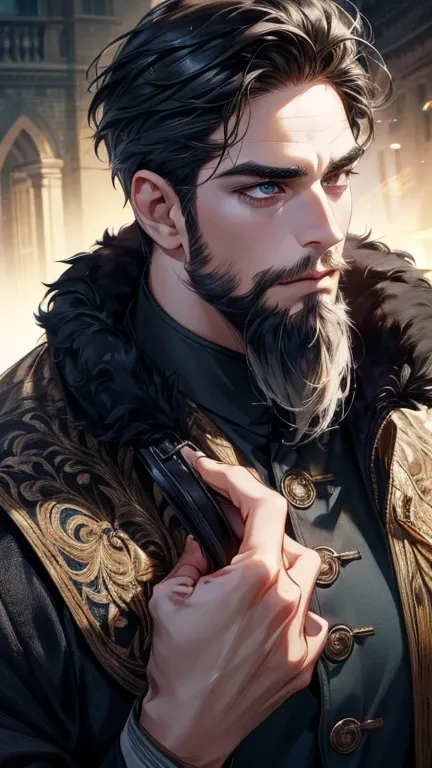 (   best quality,4K,8k,   highres,   masterpiece:1.2),   ultra-detailed   ,(realistic,photorealistic,photo-realistic:1.37),36-year-old man,3 day beard,cute anime ,Portraits,strong,Masculine,   dark hair,sharp jaw,      mesmerizing eyes      ,   perfectly c...