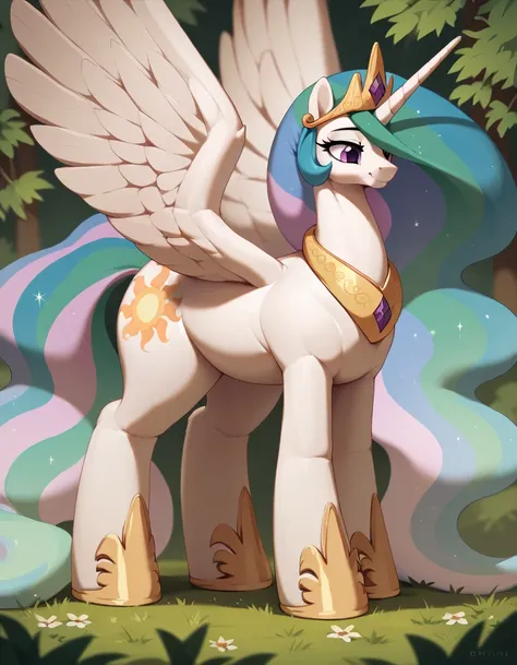   pony princess Celestia woman  , gigantic big wings  , (  extrim gigantic pony body the biggest pony in the world)