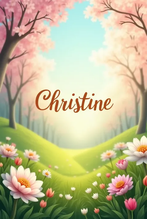 Create a WhatsApp profile picture with something springlike in the background and the name Christine in the foreground 