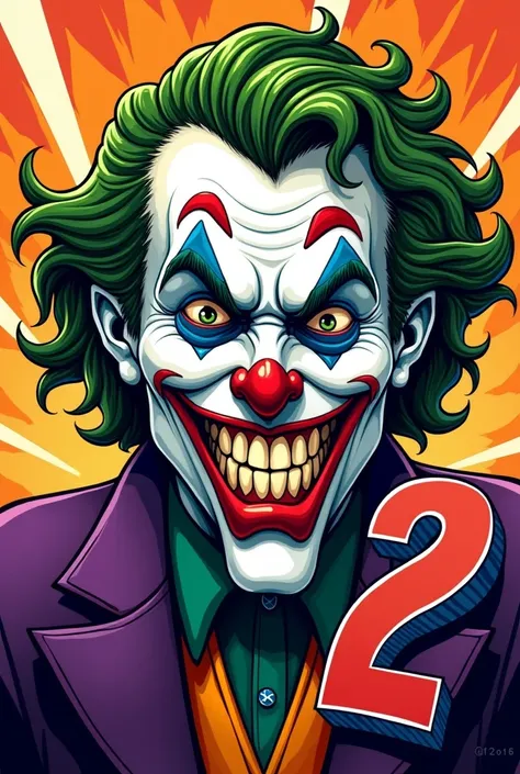  Letter with the Joker's face in a cartoon.With a number 2
