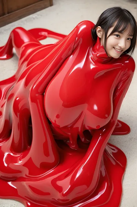 (( Masterpiece,   top quality,  very delicate  ,   perfect face,   high resolution ,16k, ultra HD, raw photo  ,  very cute red slime girl )),((   high viscosity red slime body:2.0  ,  The whole body is covered with melted red slime skin:2.0,  bodysuit made...