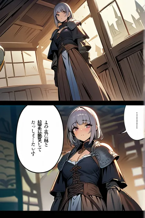 masterpiece, best quality, high resolution, dynamic angles, various angles, Japanese manga style, Western medieval fantasy style, The girl was carrying a sword on her shoulder that was larger than her height.