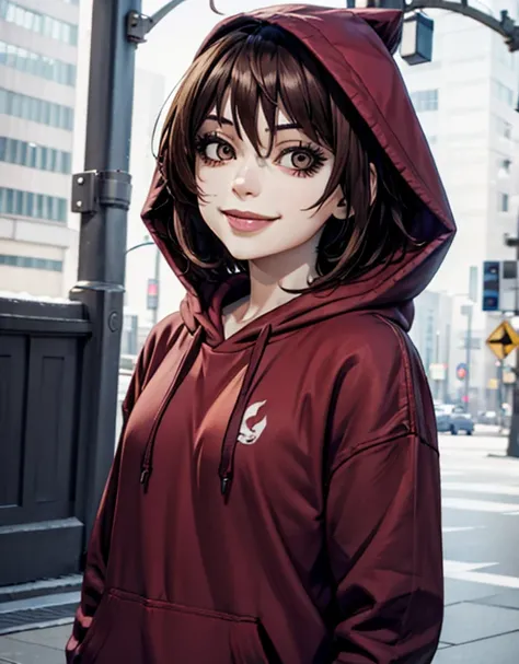 Brown hair. Anime girl. Asian girl. Ulzzang. Brown eyes. Smiling. Hoodie.