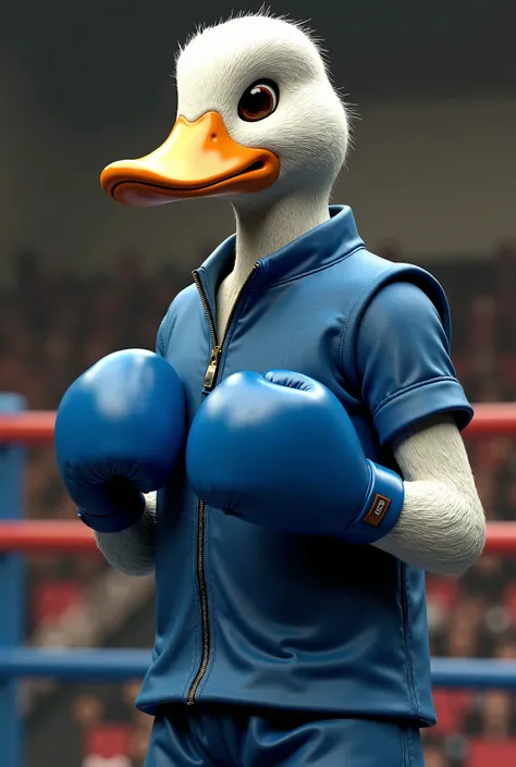 THE DUCKHEAD MAN IS A BOXER WEARING A BLUE JACKET 