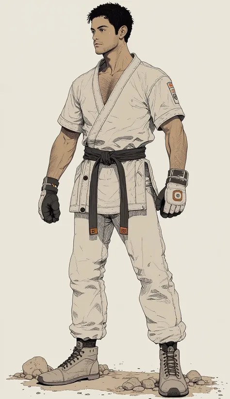 A karateka who has cut his army, Black Belt、 handsome、Fighting Gloves、Fighting Heel Cover 、 dynamic poses、 anatomically correct