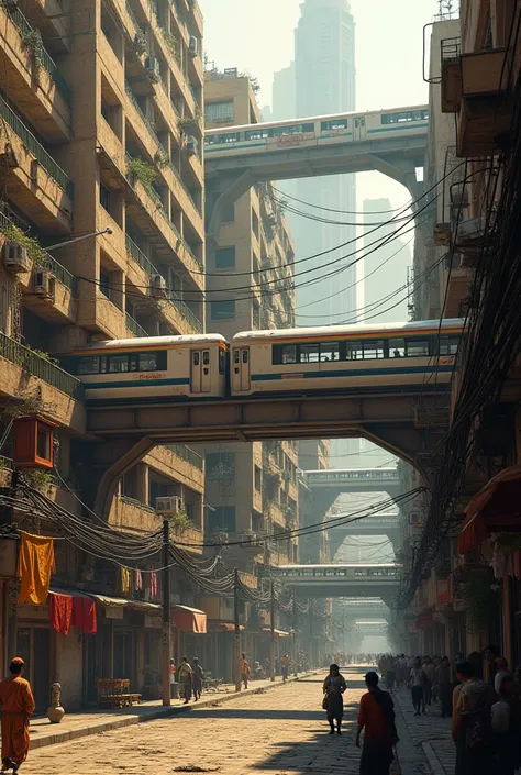 Image of complex routes of monorail and metro through a residential area  in cairo 