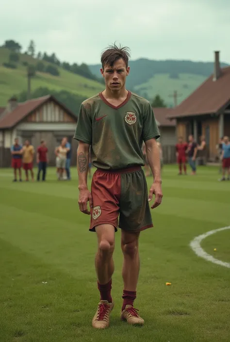 Jeune homme très laid qui commence le foot ball dans un village 