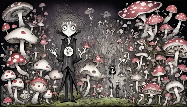     Tim Burton's Style、Lots of mushrooms、An interesting person