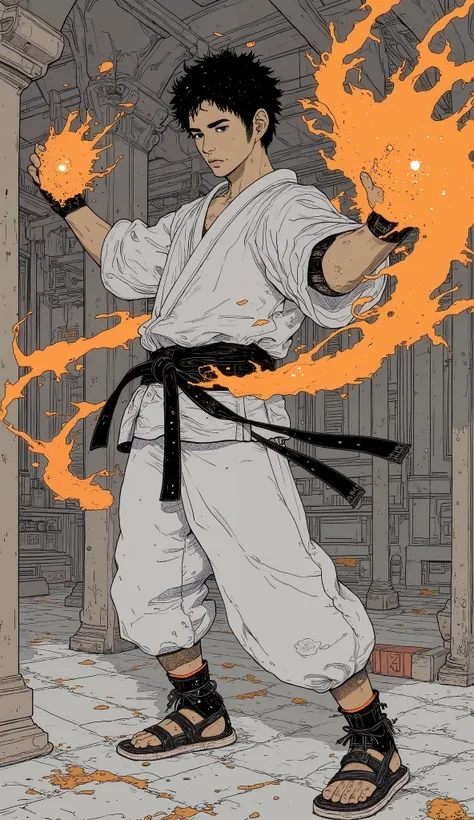 A karateka who has cut his army, Black Belt、 handsome、Fighting Gloves、Fighting Heel Cover 、Save energy with both hands、Kamehameha、Plasma runs through the atmosphere、 anatomically correct