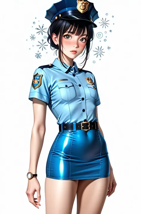  Japanese beautiful girl ,Naked flight attendants,(It's 1 :2.0),( watches viewers:1.0),( Police Uniform _tight short sleeve _ super mini dress:1.5),( slender body:1.2),(The moment I had hiccups :1.5),real skin ,small breasts,  Shiny Black Hair, Super Detai...