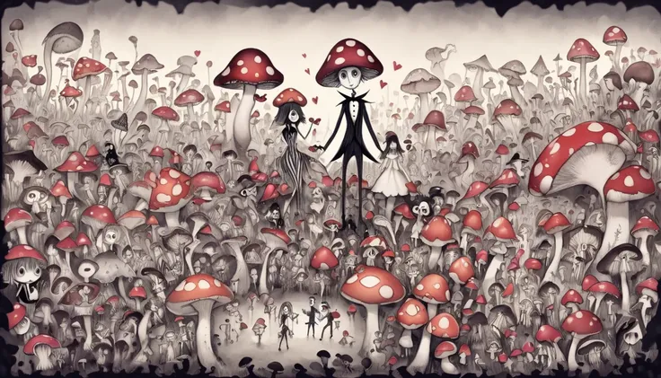     Tim Burton's Style、Lots of mushrooms、People in love 