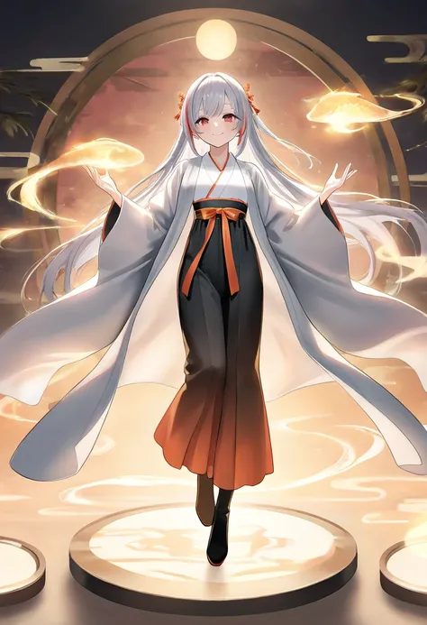  very high resolution, add details, sharpness enhancement, details enhance the levitation of ,Full body portrait,Highlights,Silver Hair,Smile, ambient light ,Girl wearing Hanfu