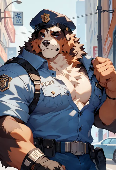 Bernese Mountain Dog , half-closed eyes , Police dogs, [cap, alone