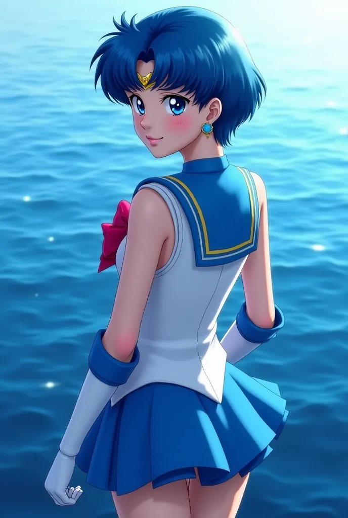 Realistic sailor mercury ,  short hair, by the blue, her classic sexy dress