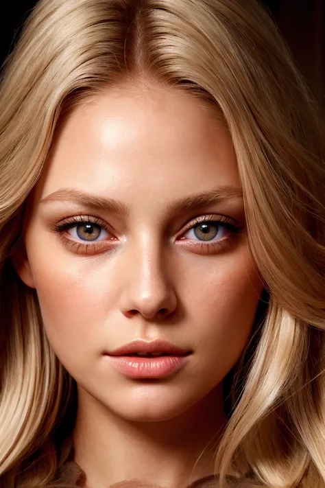  Work of art of the face of a beautiful Dutch woman blonde hair and long eyelashes with large and defined eyes of hazel color, Thick lips split of a very perfect face focused by Nikon camera of high resolution 