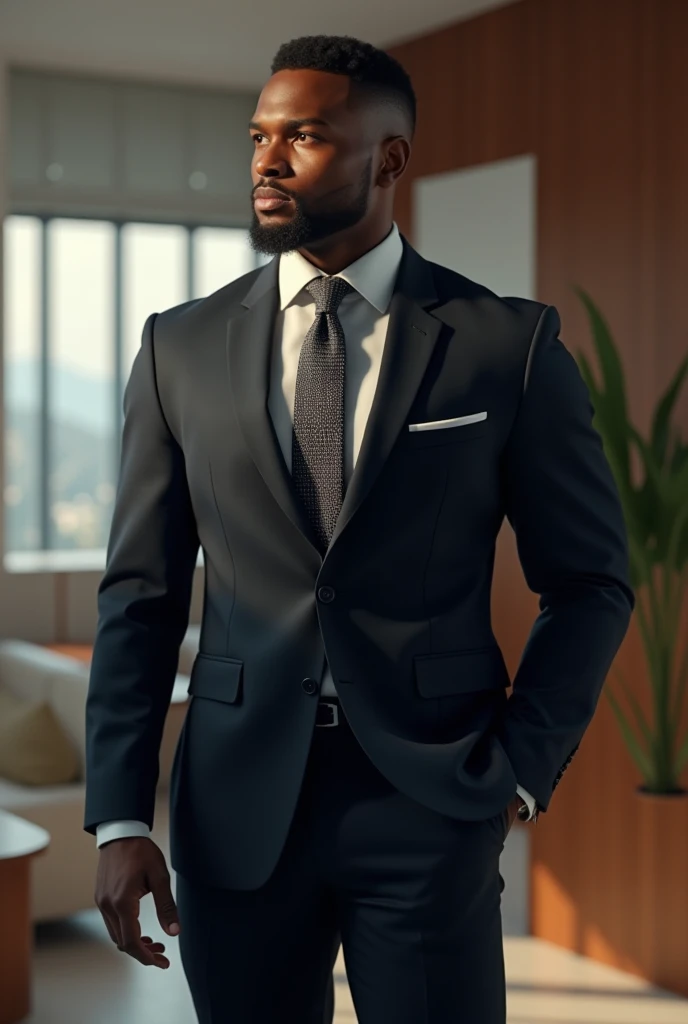 A handsome and strong African American secretary in a suit