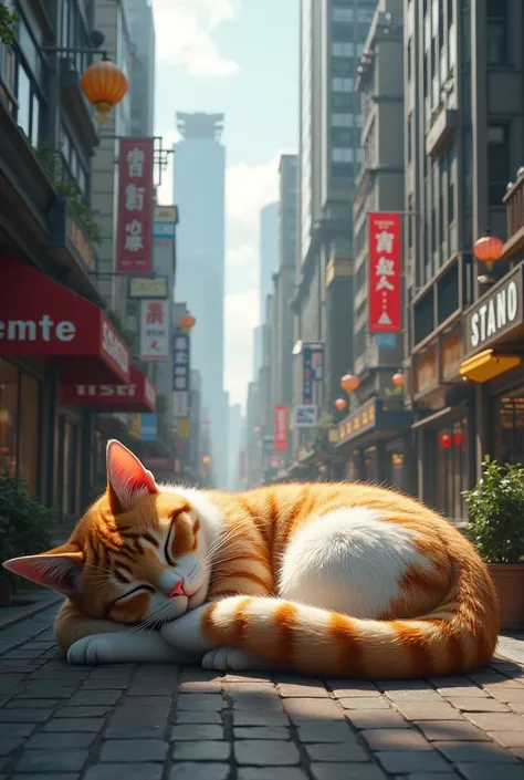  BEST QUALITY,   very detailed、8k、  high resolution,  REALISTIC、Building district、BIG SCALE CAT 、sleep、