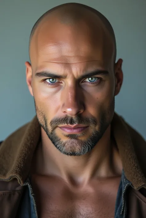 Real photo A  ＭBald-faced Tego man looking deeply at the screen Gray blue eyes HD electric eye texture Very handsome eyes inside make the family feel like a very real man with a story with pectoral hair for close-up shots of chest hair：1.5 Elegance . ** Vi...