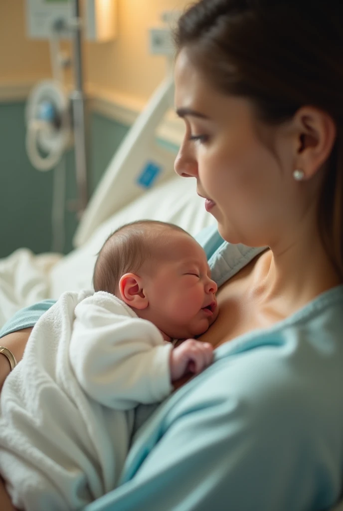 A baby who was just born in a hospital room