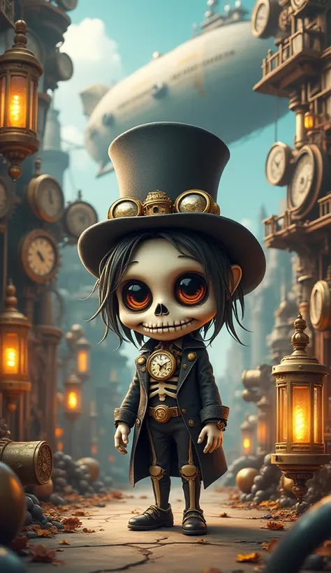  Steampunk 、Stalingian Skeleton、Steam engine、 cute、gear、airship、 Steampunk ファッション、tool、steam meter、 goggles、Pocket watch、 lantern、 silk hat、 chibi、 perfect anatomy、Glare