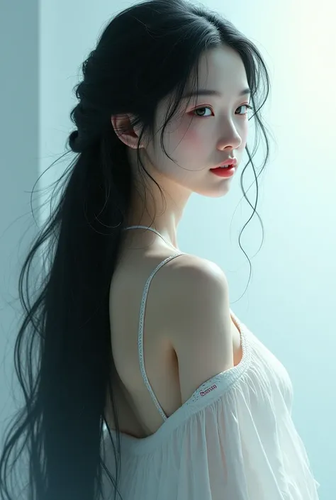 A girl with black hair,  long long , Asian