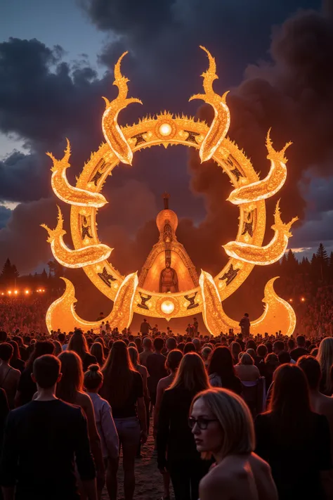 A Cinnematic Photo of a dramatic outdoor festival setting with vibrant natural light, elaborate fire sculptures, and intricate Viking designs that evoke ancient mystique and modern innovation at UP HELLY AA, hyper-realistic, 4k, highly detailed ,stylize 70...