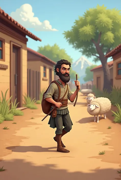 A shepherd with his sheep in tall grass in the mountains 