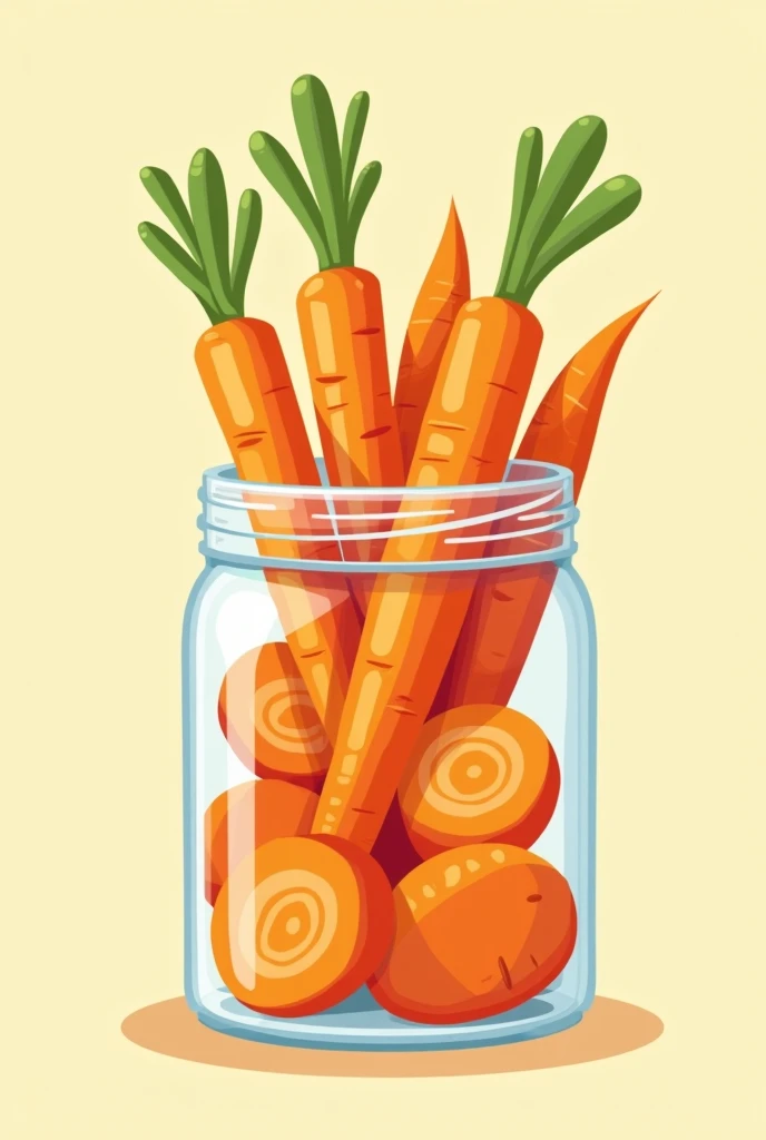 Thin sliced carrots in a jar in a cartoon art style without faces