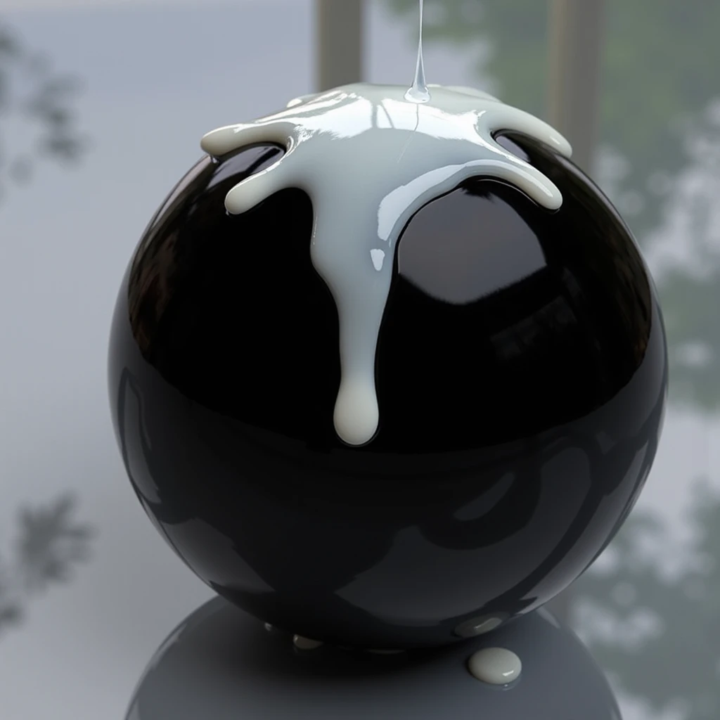 White semen drips on a sphere made of obsidian