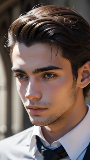  One of young French men focuses on the face 