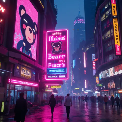 a cyber space city neon sign that says "ADD HOST: MAMA BEARR"