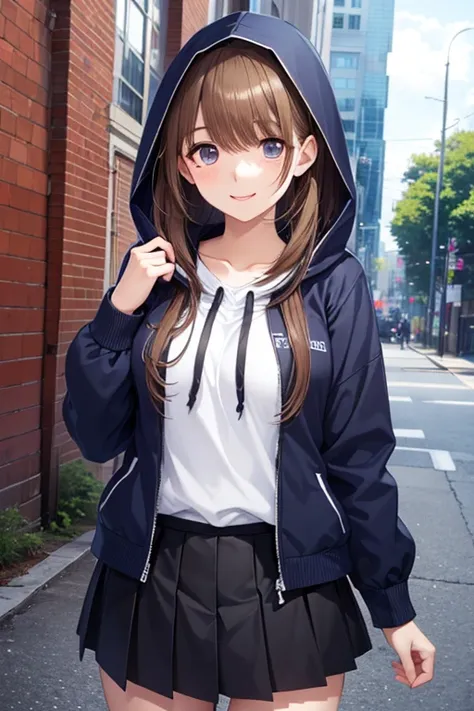 anegasaki nene, shiny chestnut hair, (brown pretty eyes, sparkling eyes, fine eyes), smiling face, super detailed eyes, highly detailed face, highly detailed eyes, (masterpiece:1.2, best quality), 1 girl, cowboy shot,, 




 1 girl. Alone,   smile,  Hooded...