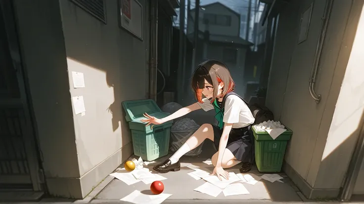 A girl throwing paper ball from afar in the trash