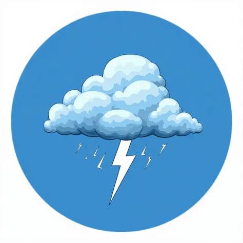  An art not realistic situated inside a blue circle with a sharp border .  In the center of the circle ,  an iconic coat of arms represents a stylized cloud ,  with soft and imposing contours ,  from which a powerful ray emerges .  The cloud is drawn in de...