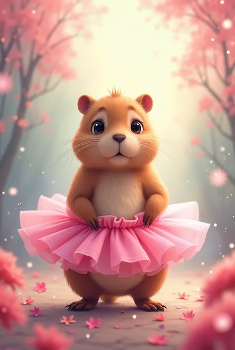 Capybara anime with pink tutu