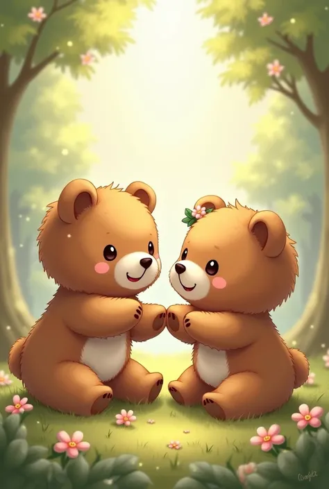 Cute female and male fluffy bears