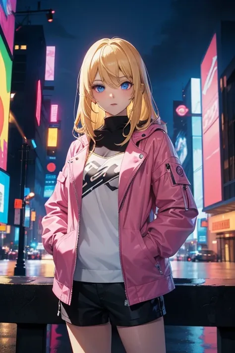 Alone , 1 girl, ( masterpiece), ((Appearance of a 16-year-old boy )),  blond hair,  medium hair, Blue eyes, modern anime style,  anime girl named Lucy ,  visual anime of a pretty girl  ,  visual anime of a pretty girl , ig studios anime style, gwen stacy, ...