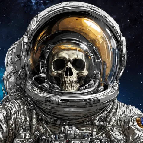 Astronaut, skull face, isst Spaghetti, Science-Fiction, (Meisterwerk, best quality:1.2)